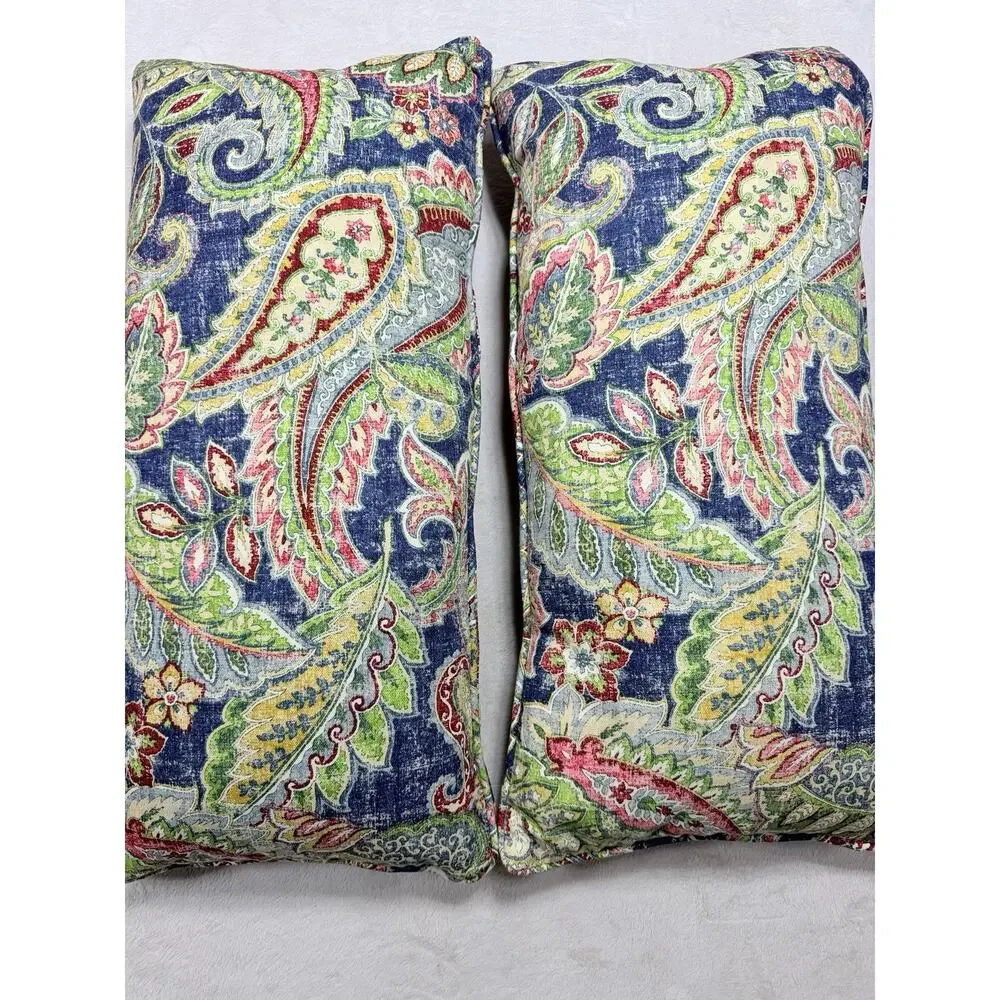 Newport-Layton Home Paisley Down Throw Pillows Navy Blue Floral Pair Set of 2